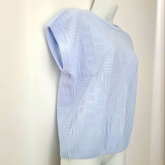 Vintage Short Sleeve Blue Knit Sweater L - Picture 2 of 9